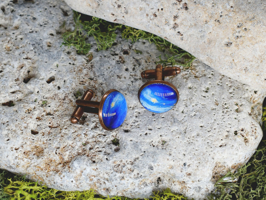Copper Steel Cufflinks with Blue Glass #31