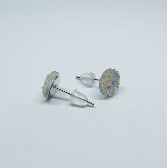 Druzy Resin Iridescent Earrings, 8mm & 11 colors, Magnetic, Clip-on or Hypoallergenic Stud