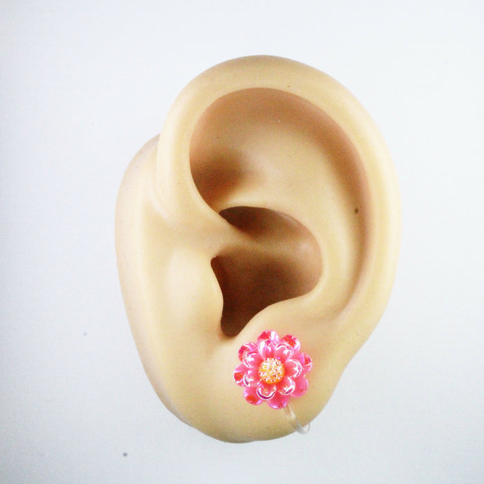 Sparkling Peony Flower Earrings, Individual or 6-pack: Magnetic, Clip-on or Hypoallergenic Stud