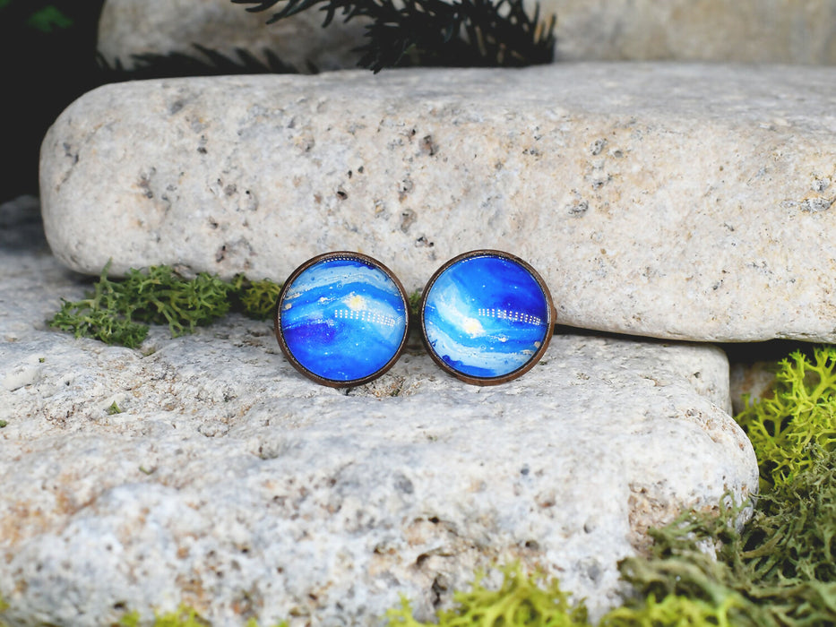 Copper Steel Cufflinks with Blue Glass #31
