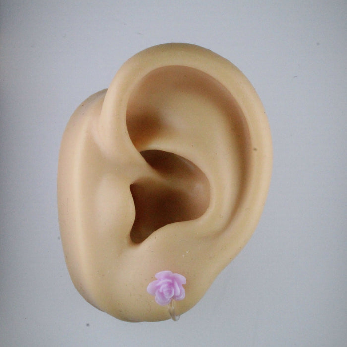 Flower Rose Earrings, Individual or 6 pack: 7mm Hypoallergenic Stud, Clip-on or Magnetic