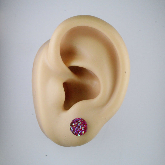 Druzy Resin Iridescent Earrings, 8mm & 11 colors, Magnetic, Clip-on or Hypoallergenic Stud