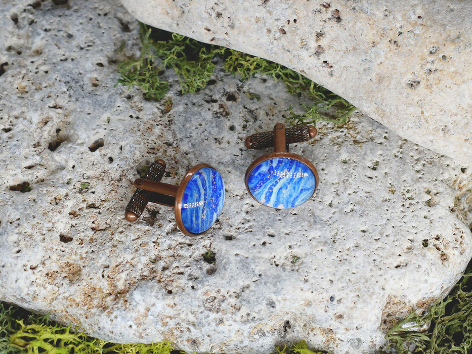 Copper Steel Cufflinks with Blue Glass #32