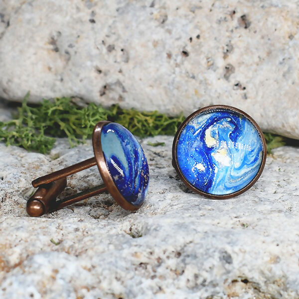 Copper Steel Cufflinks with Blue Glass #35