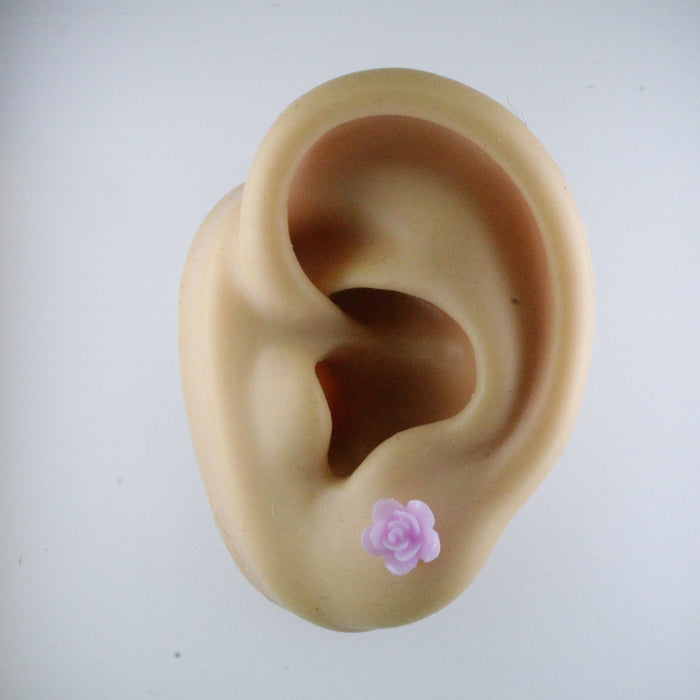 Flower Rose Earrings, Individual or 6 pack: 7mm Hypoallergenic Stud, Clip-on or Magnetic