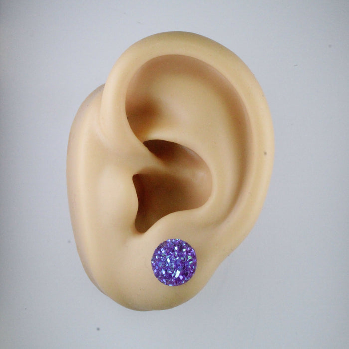 10mm Drusy Resin Earrings 12 colors, Magnetic, Clip-on or Hypoallergenic Stud