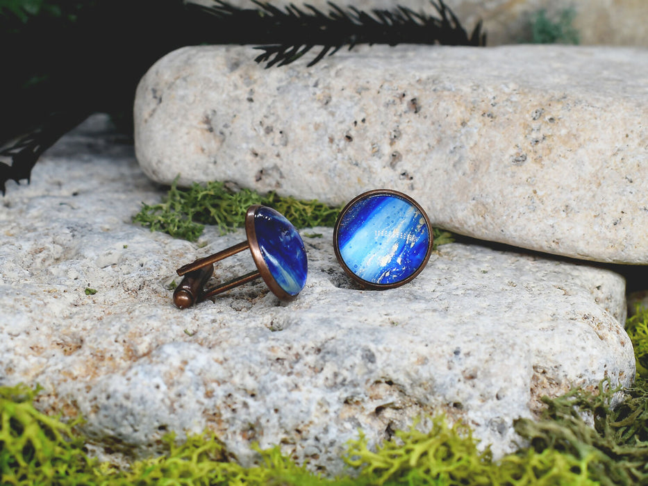 Copper Steel Cufflinks with Blue Glass #34