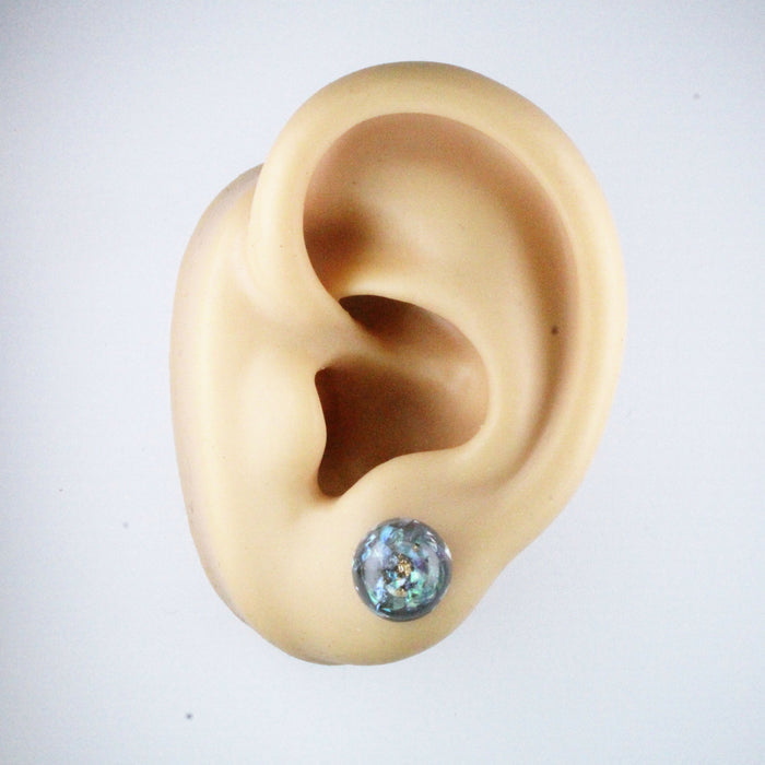 Iridescent and Gold Flake Earrings, 8mm or 10mm, Hypoallergenic Stud, Clip-on or Magnetic