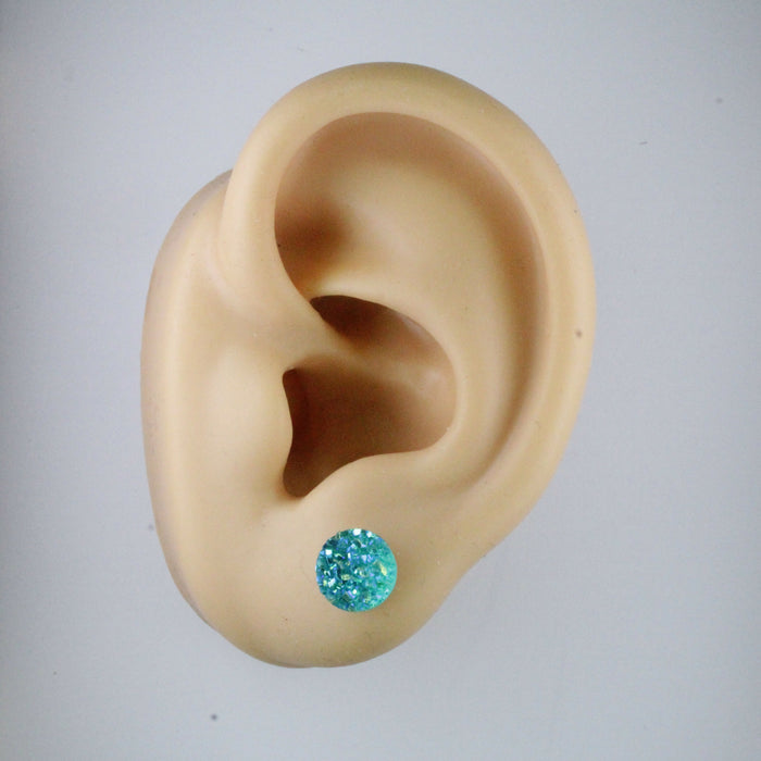 Druzy Resin Iridescent Earrings, 8mm & 11 colors, Magnetic, Clip-on or Hypoallergenic Stud