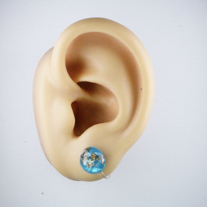 Iridescent and Gold Flake Earrings, 8mm or 10mm, Hypoallergenic Stud, Clip-on or Magnetic
