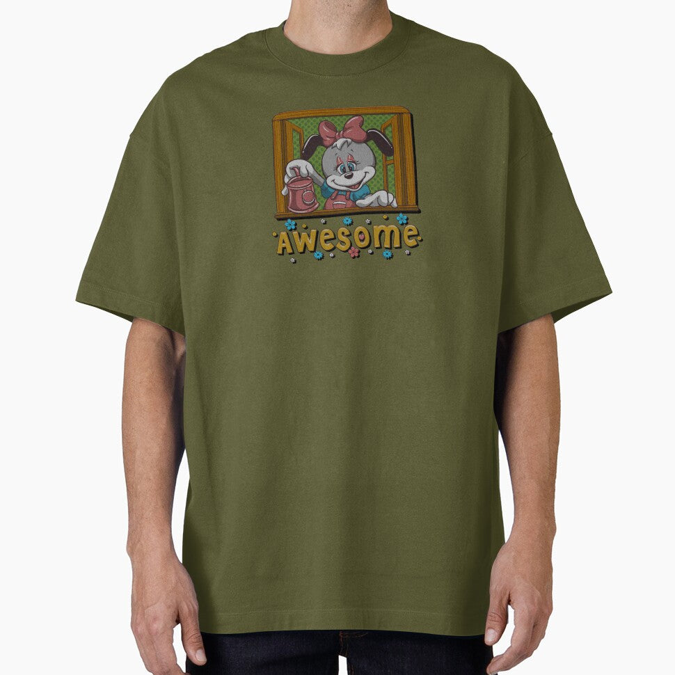 awesome cartoon cute puppy beautiful dog with flowers - embroidery patch by hayrpictures Unisex T-shirt, Sweatshirt, Hoodie, Long Sleeve Tee
