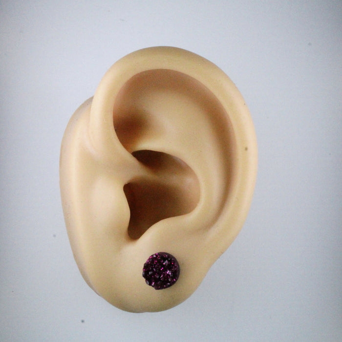 Metallic Druzy Resin Earrings, 2 sizes 7 colors single or 6-pack Magnetic, Clip-on or Hypoallergenic