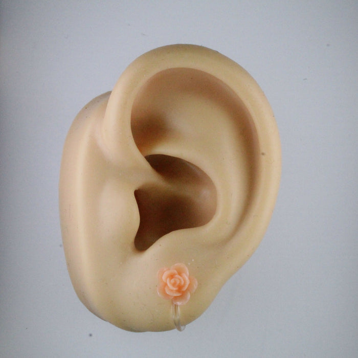 Flower Rose Earrings, Individual or 6 pack: 7mm Hypoallergenic Stud, Clip-on or Magnetic