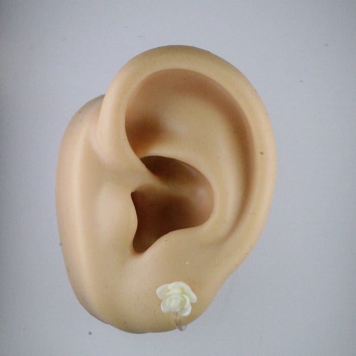 Flower Rose Earrings, Individual or 6 pack: 7mm Hypoallergenic Stud, Clip-on or Magnetic