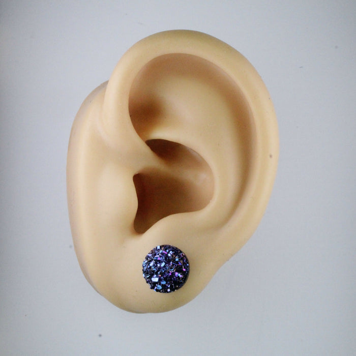 10mm Drusy Resin Earrings 12 colors, Magnetic, Clip-on or Hypoallergenic Stud