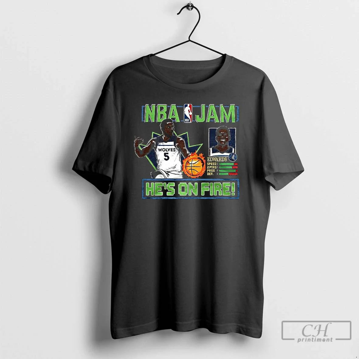 Classic Anthony Edwards Minnesota Timberwolves Nba Hes On Fire Classic Video Game T Shirts