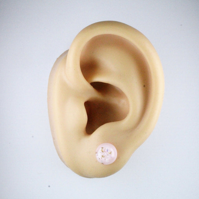 Iridescent and Gold Flake Earrings, 8mm or 10mm, Hypoallergenic Stud, Clip-on or Magnetic
