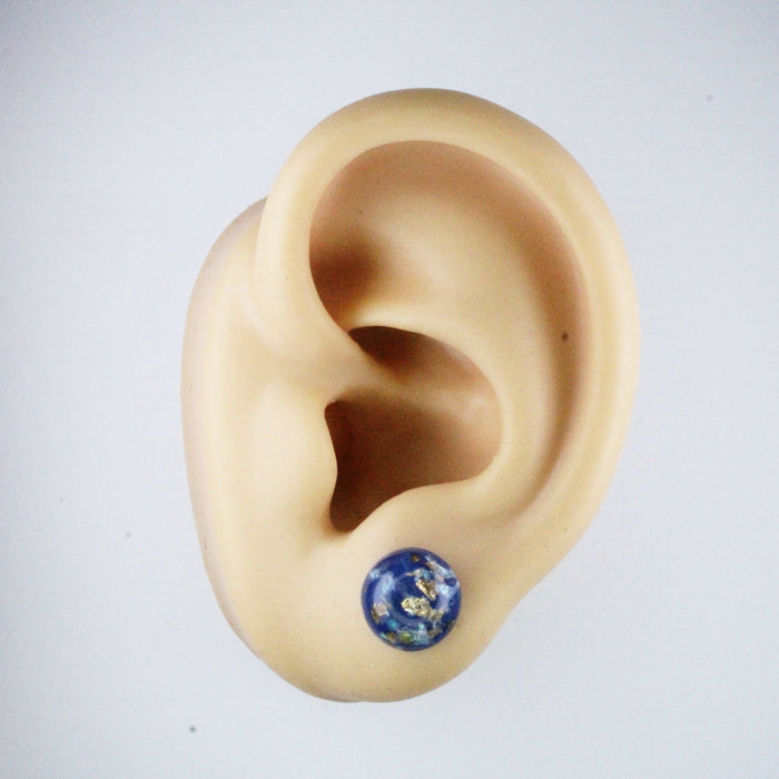 Iridescent and Gold Flake Earrings, 8mm or 10mm, Hypoallergenic Stud, Clip-on or Magnetic