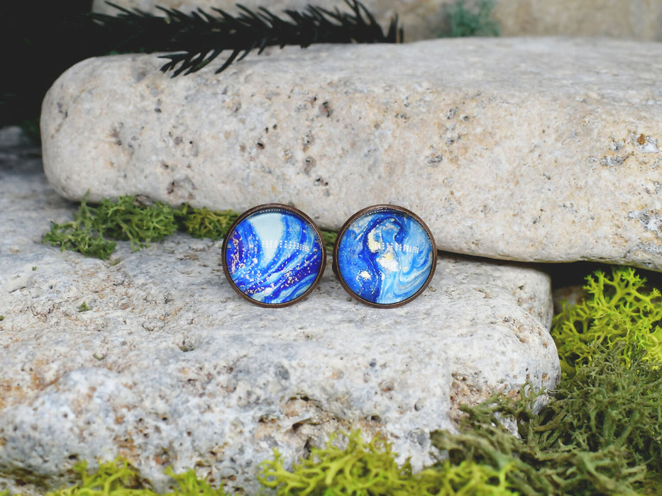 Copper Steel Cufflinks with Blue Glass #35