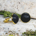 Gold Steel Cufflinks with Volcanic Lava Stone #19
