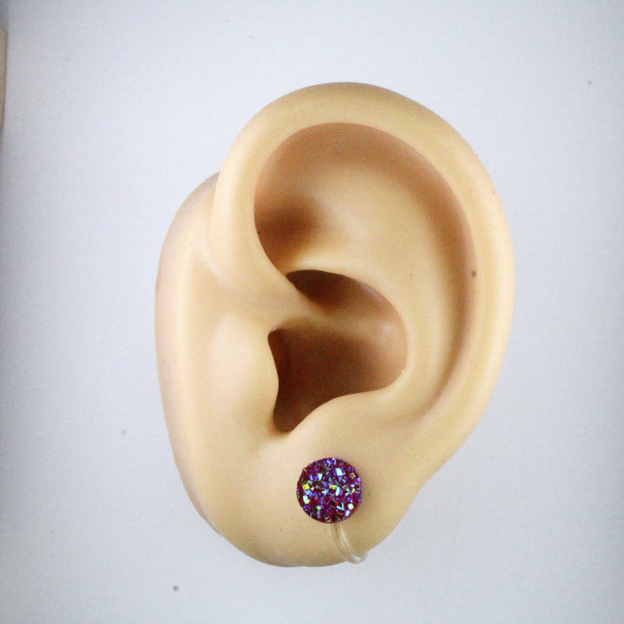 Druzy Resin Iridescent Earrings, 8mm & 11 colors, Magnetic, Clip-on or Hypoallergenic Stud