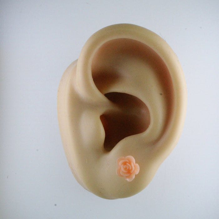 Flower Rose Earrings, Individual or 6 pack: 7mm Hypoallergenic Stud, Clip-on or Magnetic