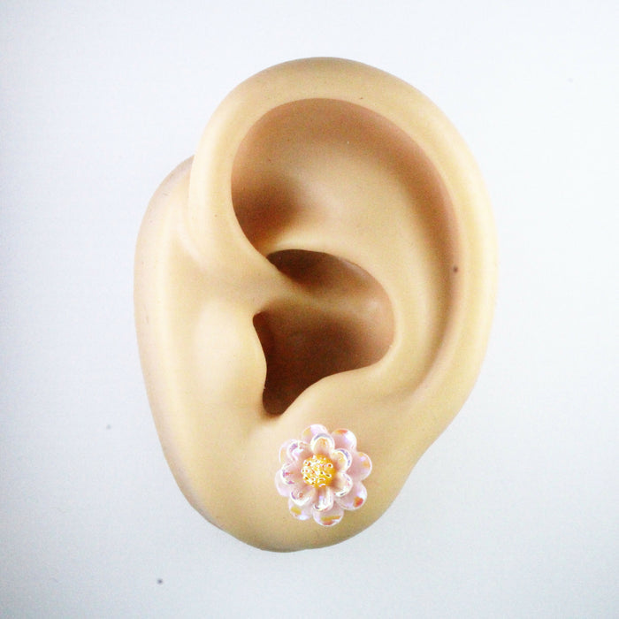 Sparkling Peony Flower Earrings, Individual or 6-pack: Magnetic, Clip-on or Hypoallergenic Stud